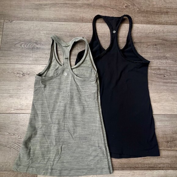 Lululemon (2) Workout Racer Back Tanks Ruffle Hem Gym Running Stretchy - Picture 4 of 7